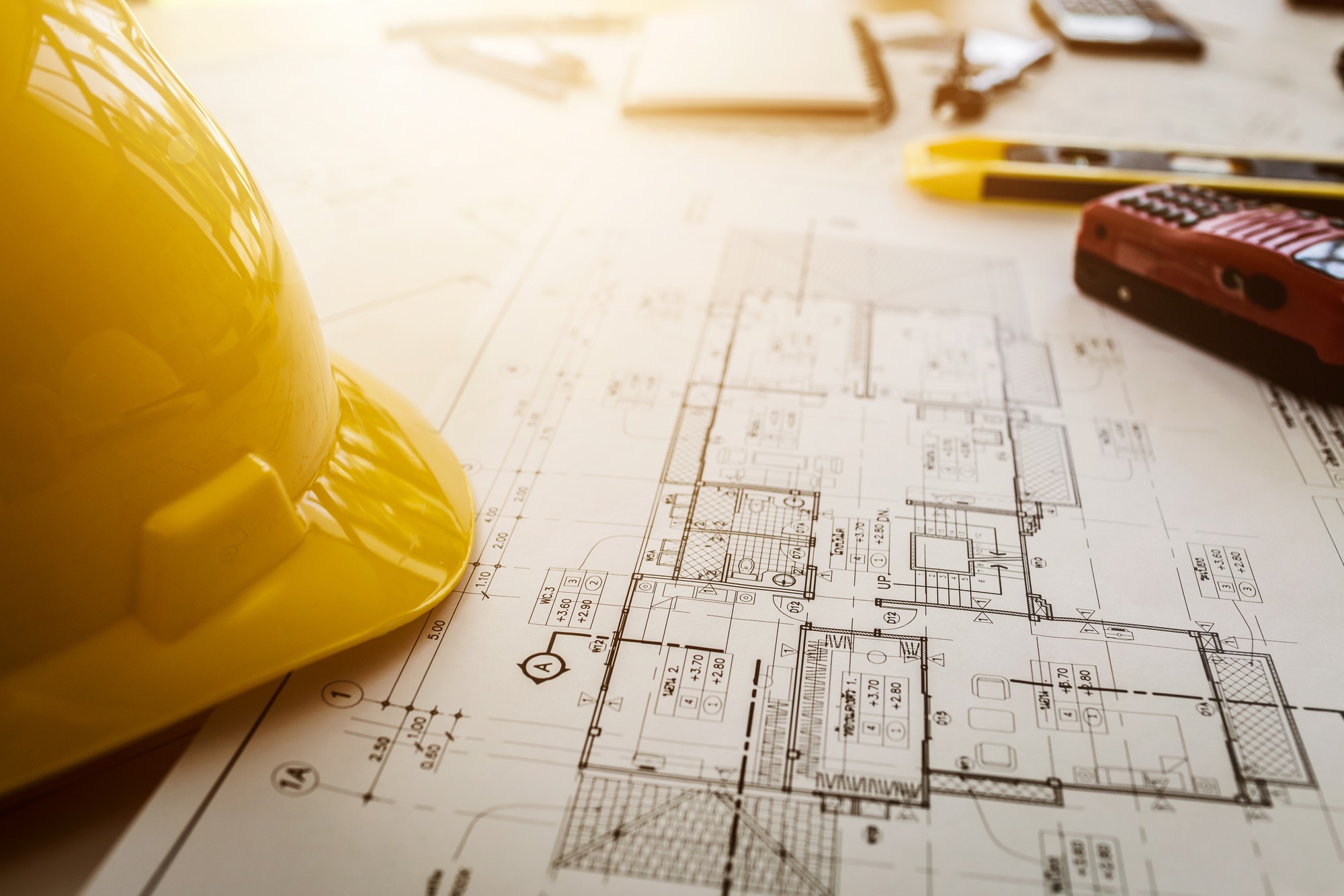 Desk of engineer contractor with equipment